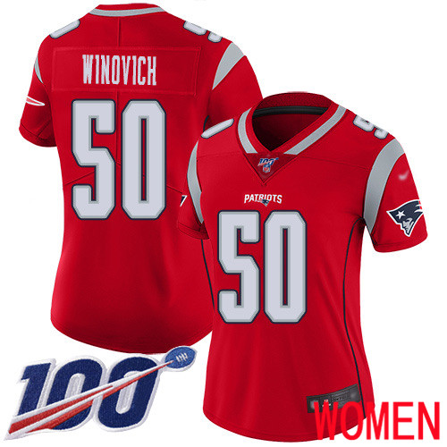 New England Patriots Football #50 100th Season Limited Red Women Chase Winovich NFL Jersey